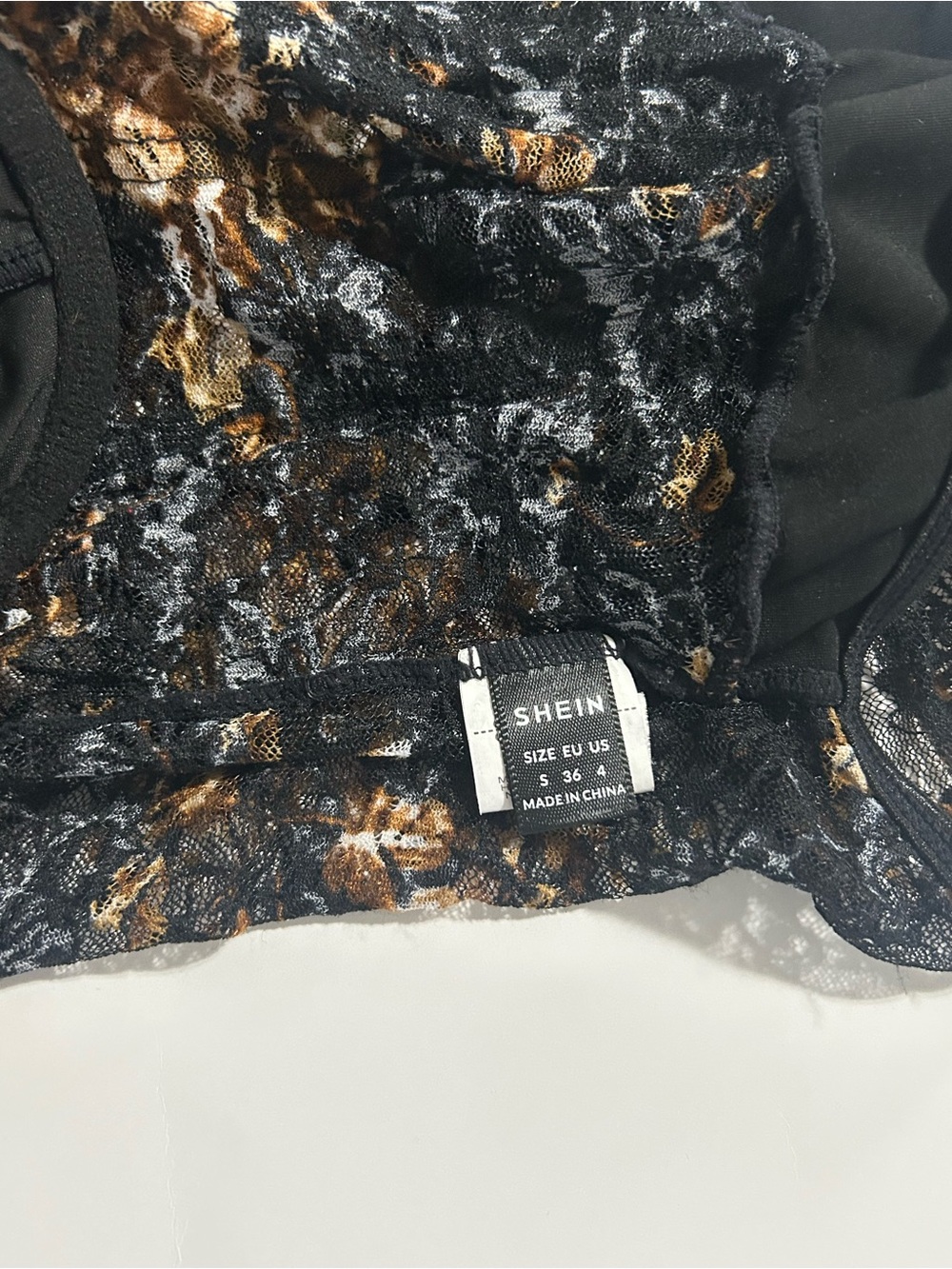 NWOT Black Lace Bodysuit with Brown Floral Accents - Picture 7 of 7